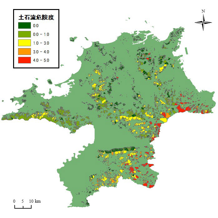 福岡県の土砂災害発生割合分布