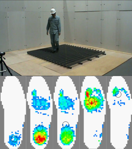 Experimental Setup for Human Walking on Slat Type Surface Plate and Change of Sole Pressure Distribution